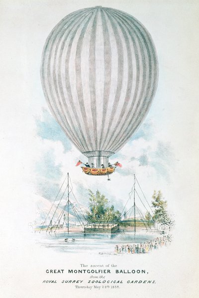 Ascent of the Great Montgolfier Balloon, 1838 by English School